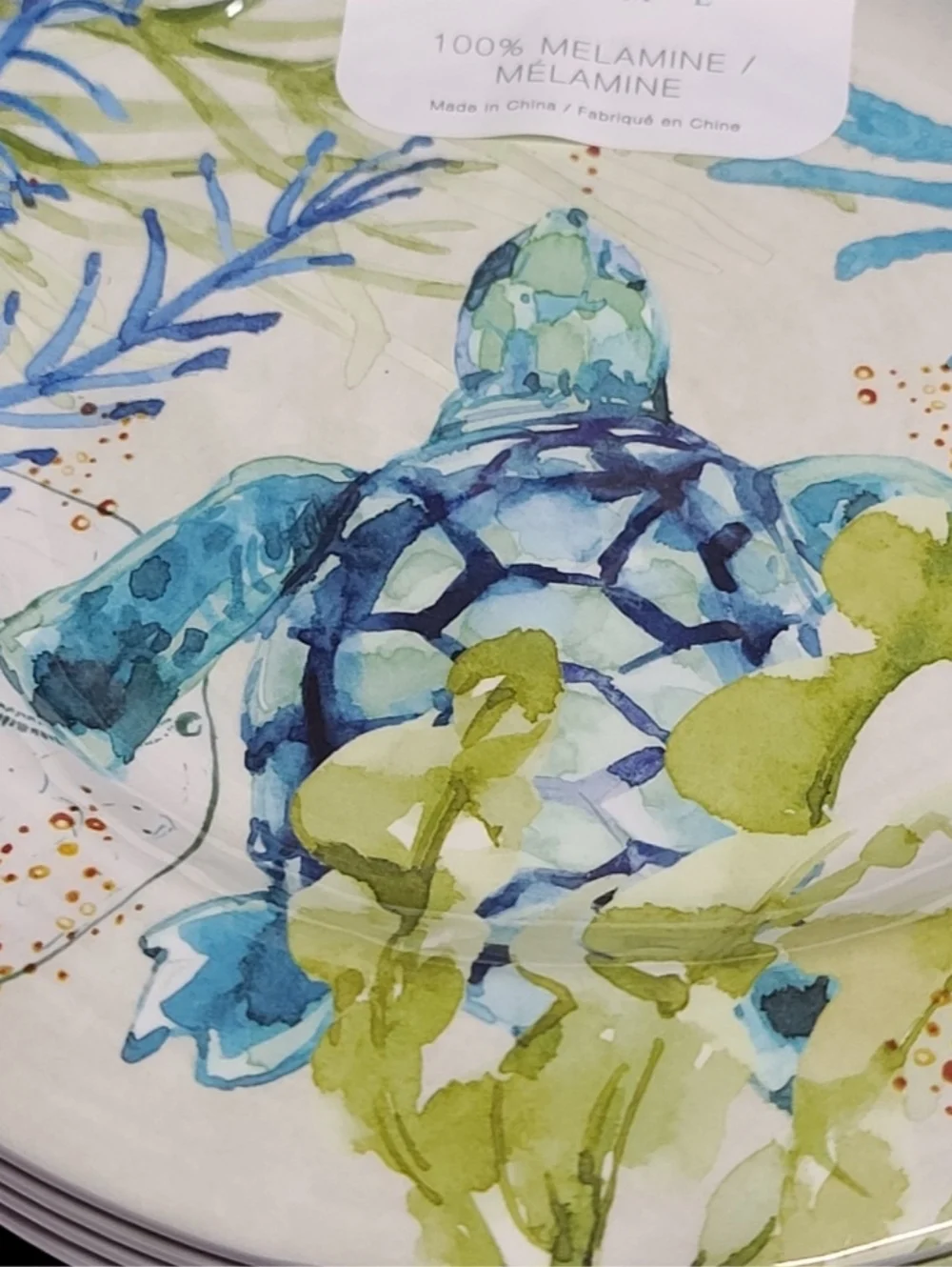4 Sigrid Olsen Melamine Salad App Dessert Plate Sea Turtle Blue Green Watercolor